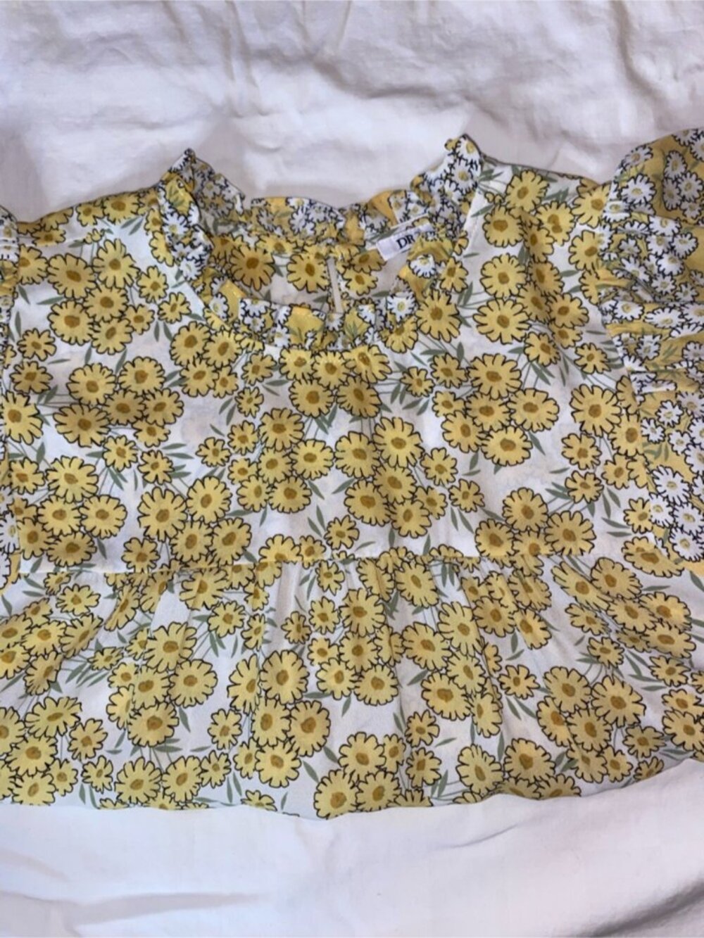 Yellow Floral Ruffle Neck Top - Picture 2 of 2